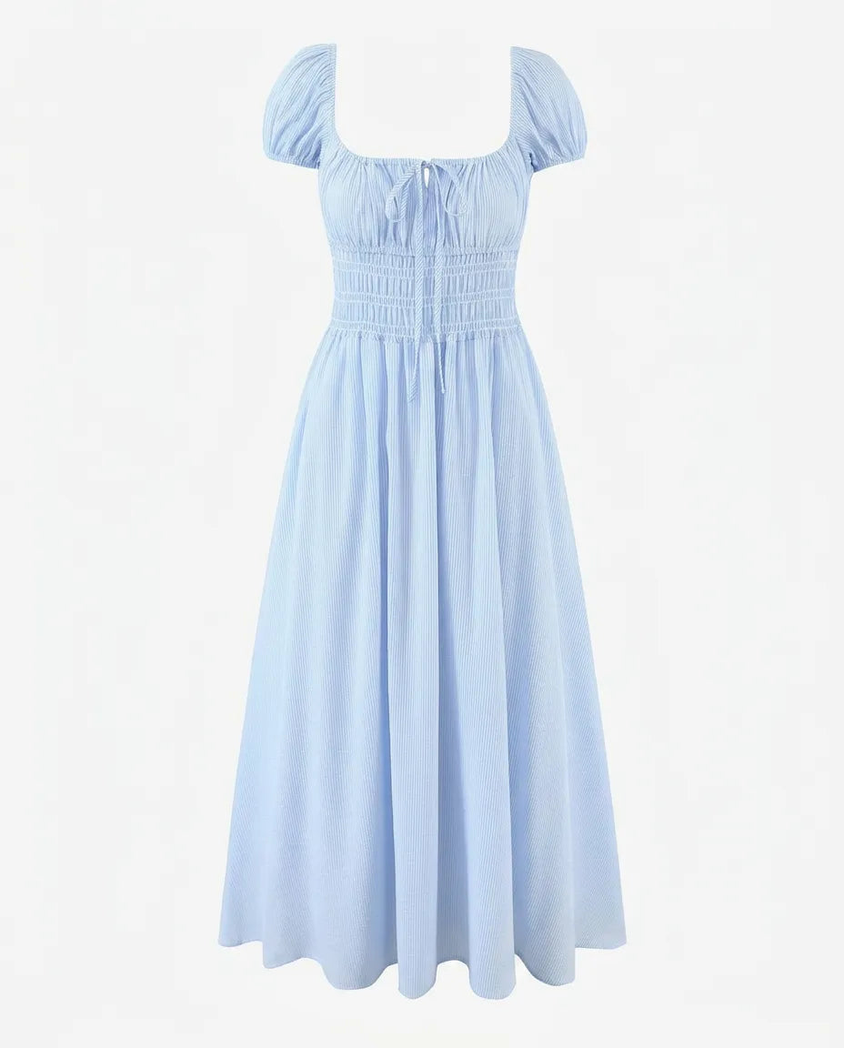 Front view of the Celeste Midi Dress in blue