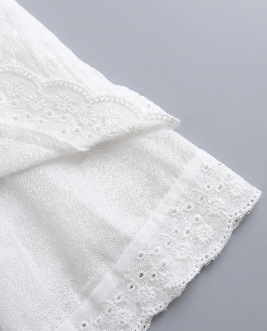 Elodie Ruffle Mini Dress in white, detail view 5