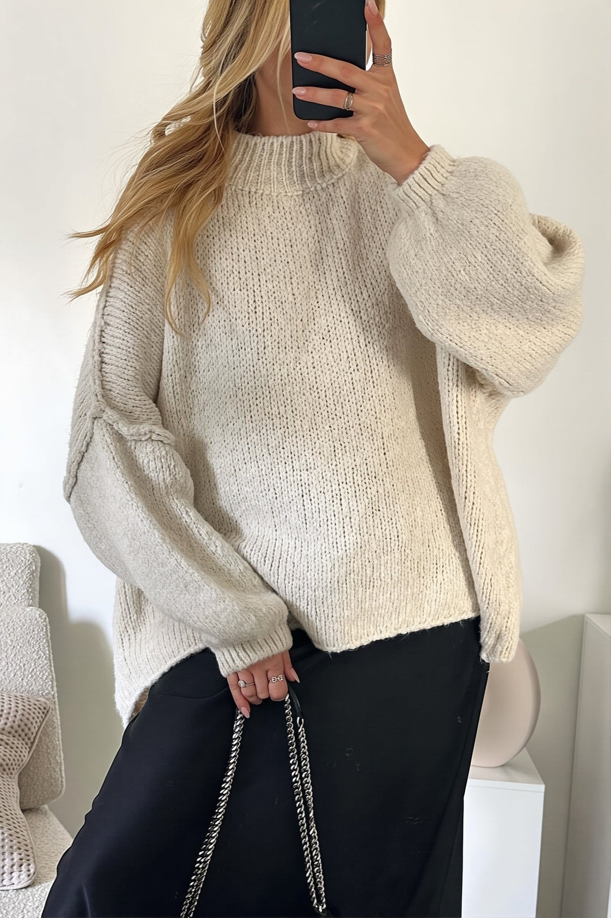 Mock Neck Oversized Longline Sweater