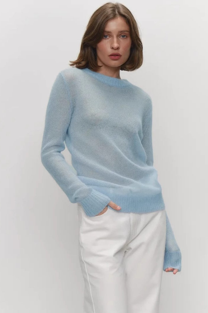 Lightweight Semi Sheer Crew Knit Sweater