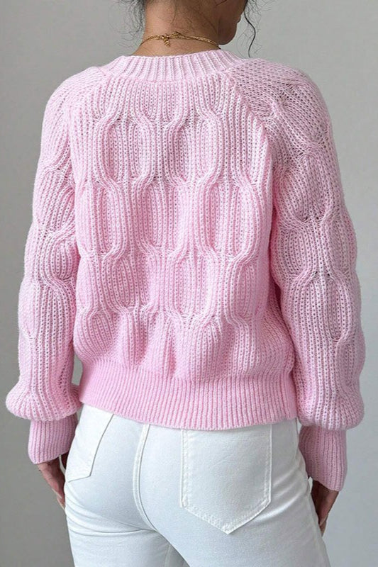 Bow Applique V Neck Button Knit Cardigan