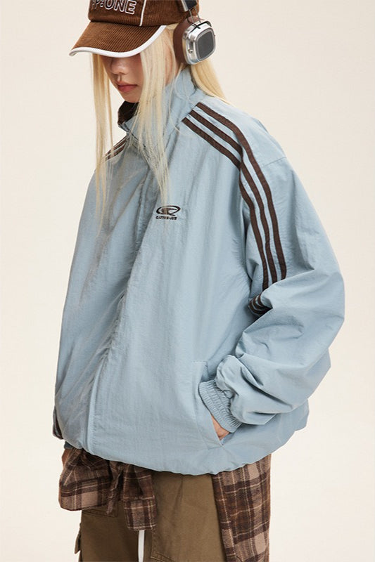 Reversible Stand Collar Colorblock Jacket