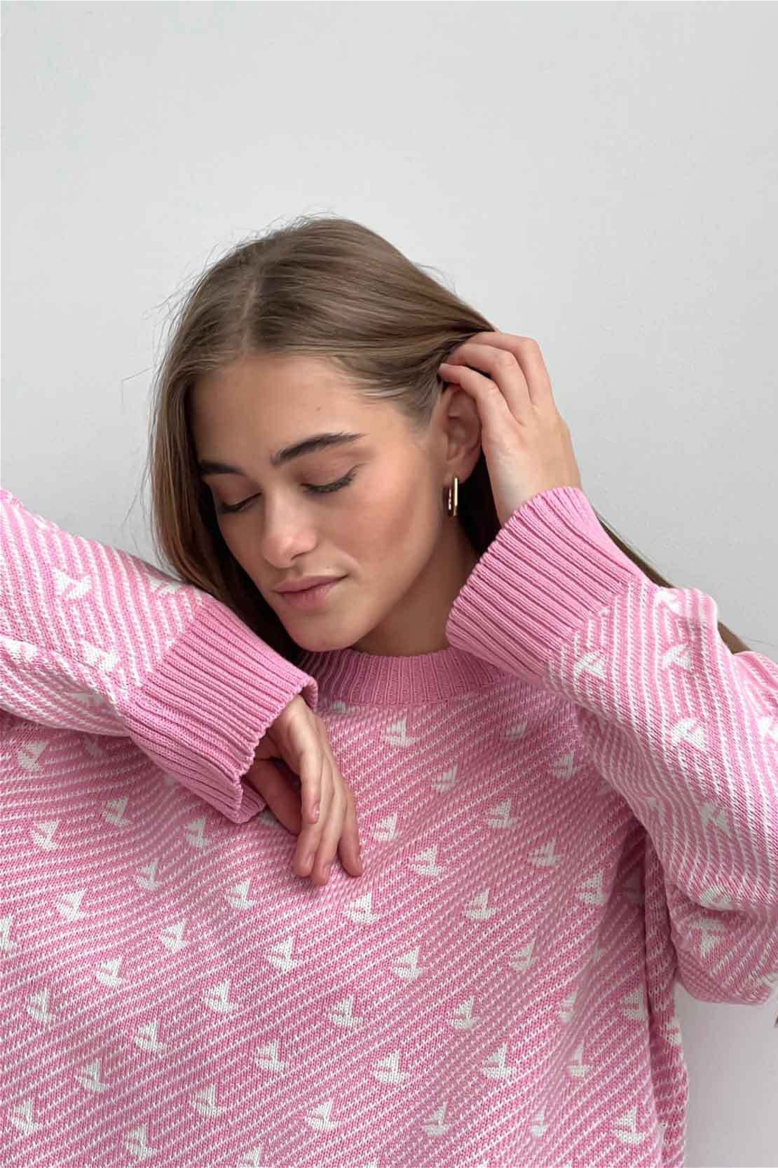 Sailboat Pattern Crew Neck Knit Sweater