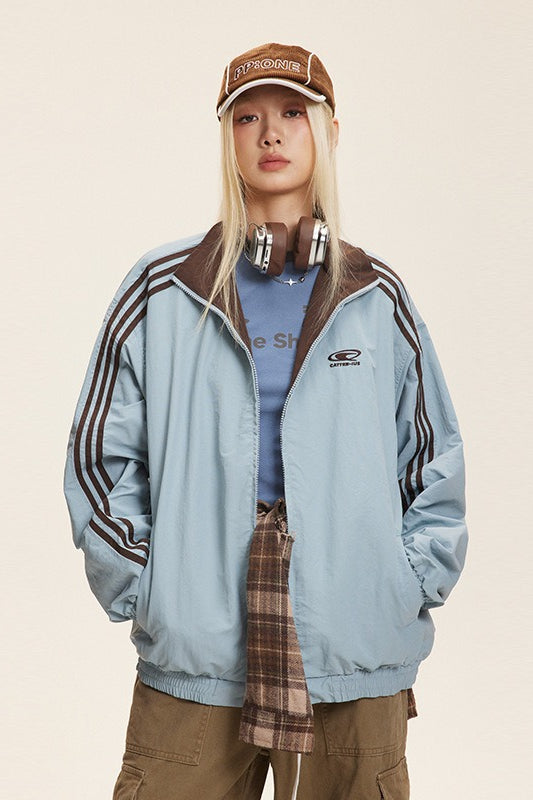 Reversible Stand Collar Colorblock Jacket