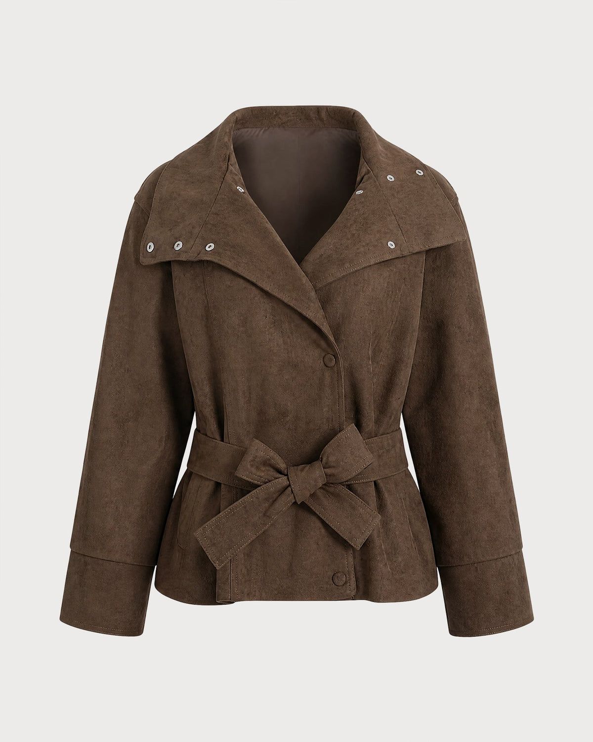Coffee Single Breasted Tie Pockets Jacket