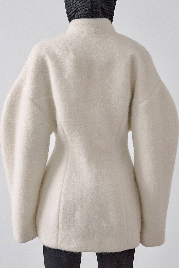 Sculptural Sleeve Wool Blend Coat