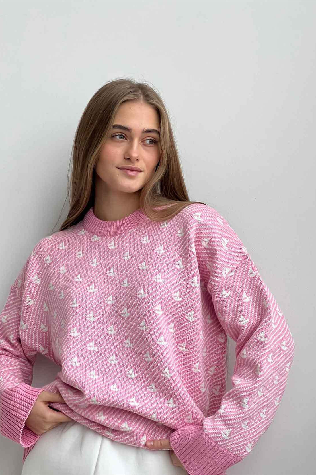 Sailboat Pattern Crew Neck Knit Sweater