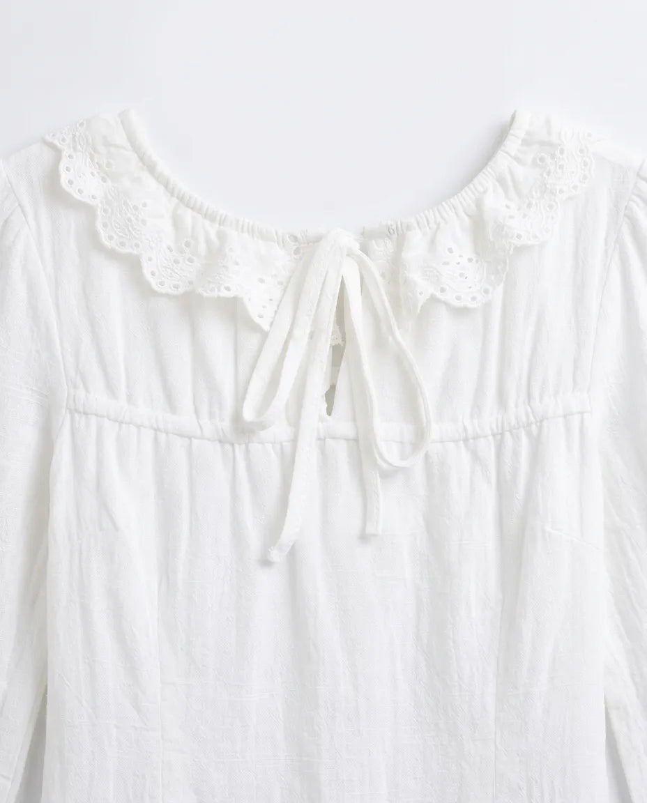 Elodie Ruffle Mini Dress in white, detail view 4