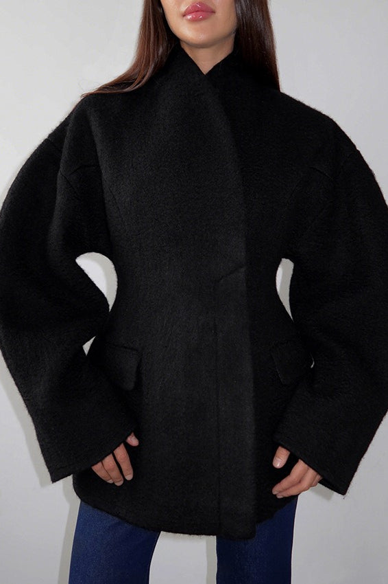 Sculptural Sleeve Wool Blend Coat