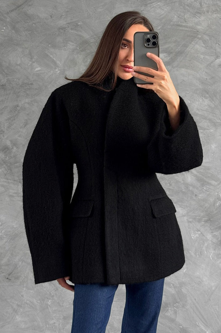 Sculptural Sleeve Wool Blend Coat