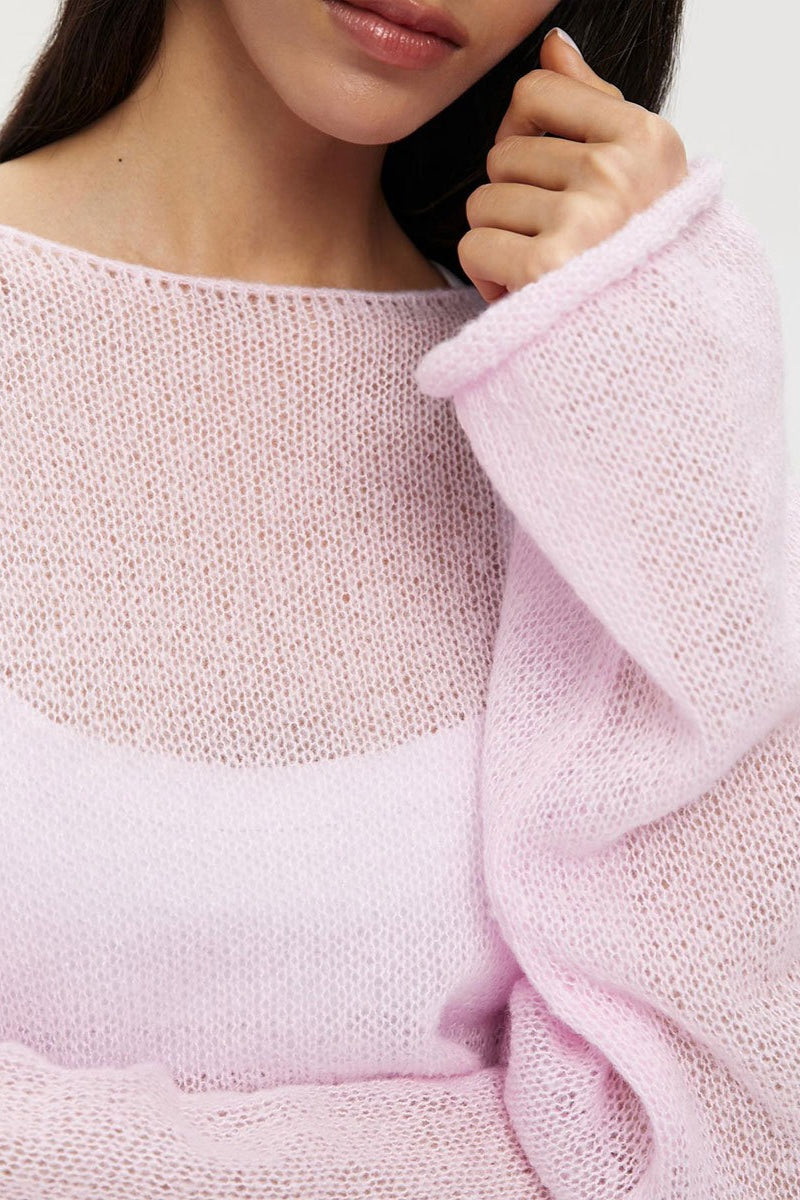 Sheer Boat Neck Bell Sleeve Knit Sweater