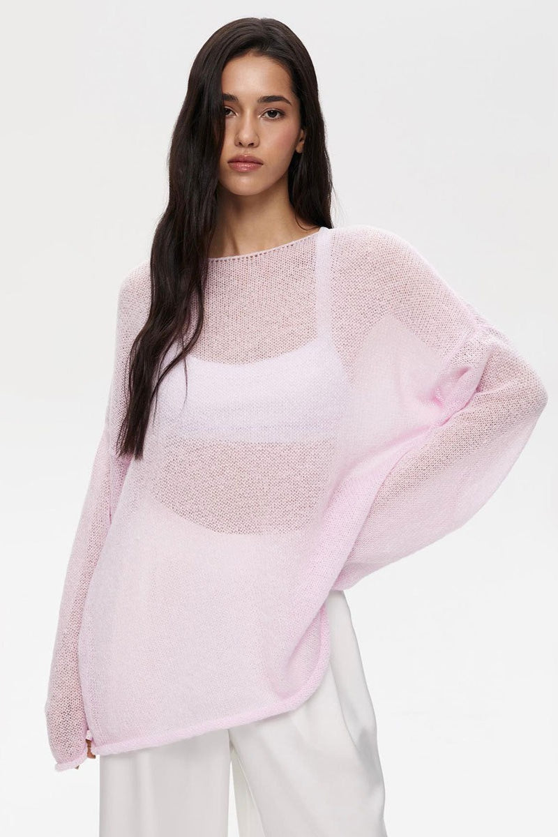 Sheer Boat Neck Bell Sleeve Knit Sweater