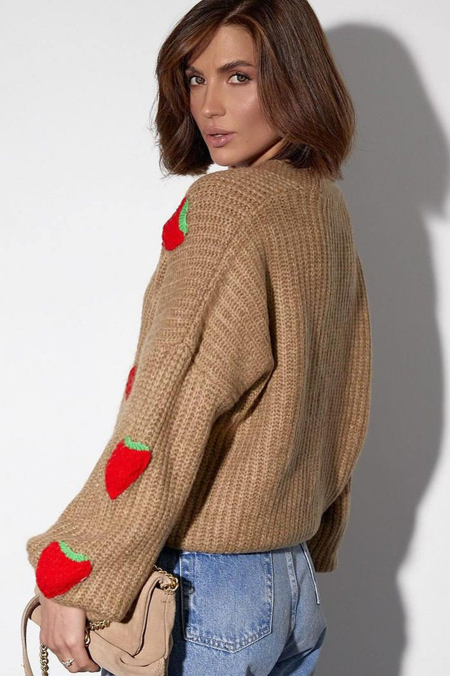 Strawberry Appliqué Chunky Knit Sweater