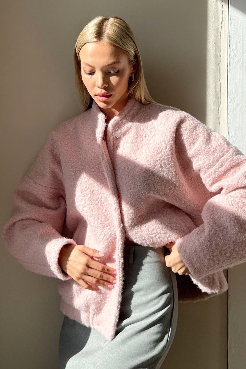 Casual Pink Faux Fur Short Jacket