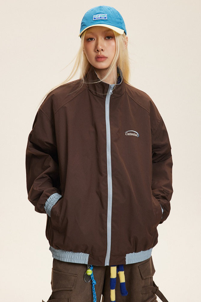 Reversible Stand Collar Colorblock Jacket