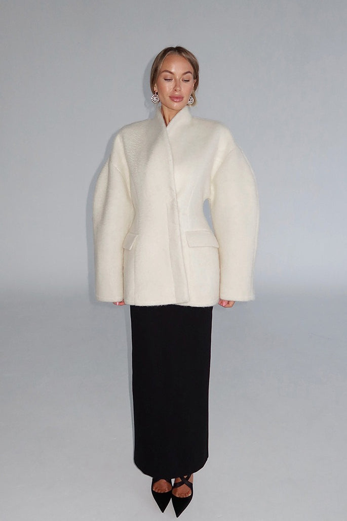 Sculptural Sleeve Wool Blend Coat