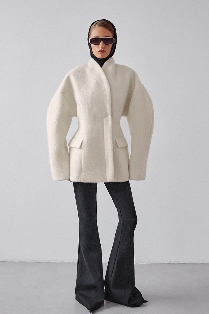 Sculptural Sleeve Wool Blend Coat