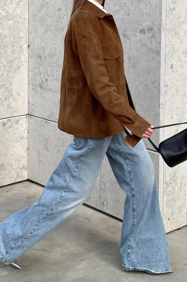 Cinched Waist Faux Suede Utility Jacket