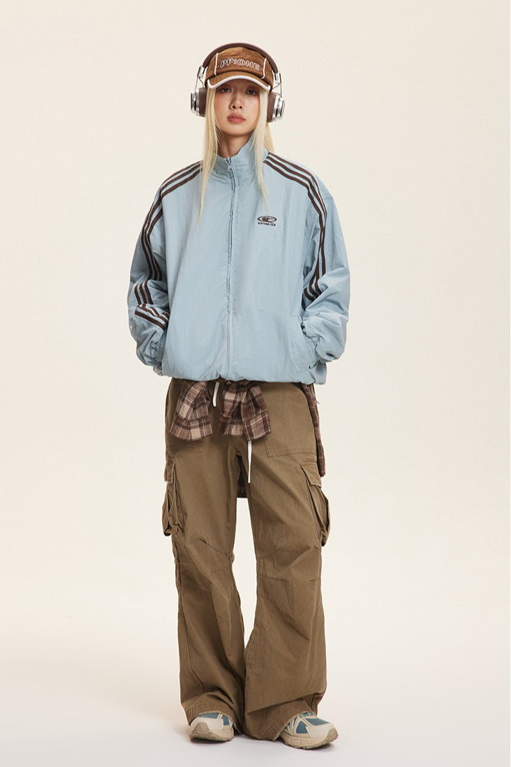 Reversible Stand Collar Colorblock Jacket