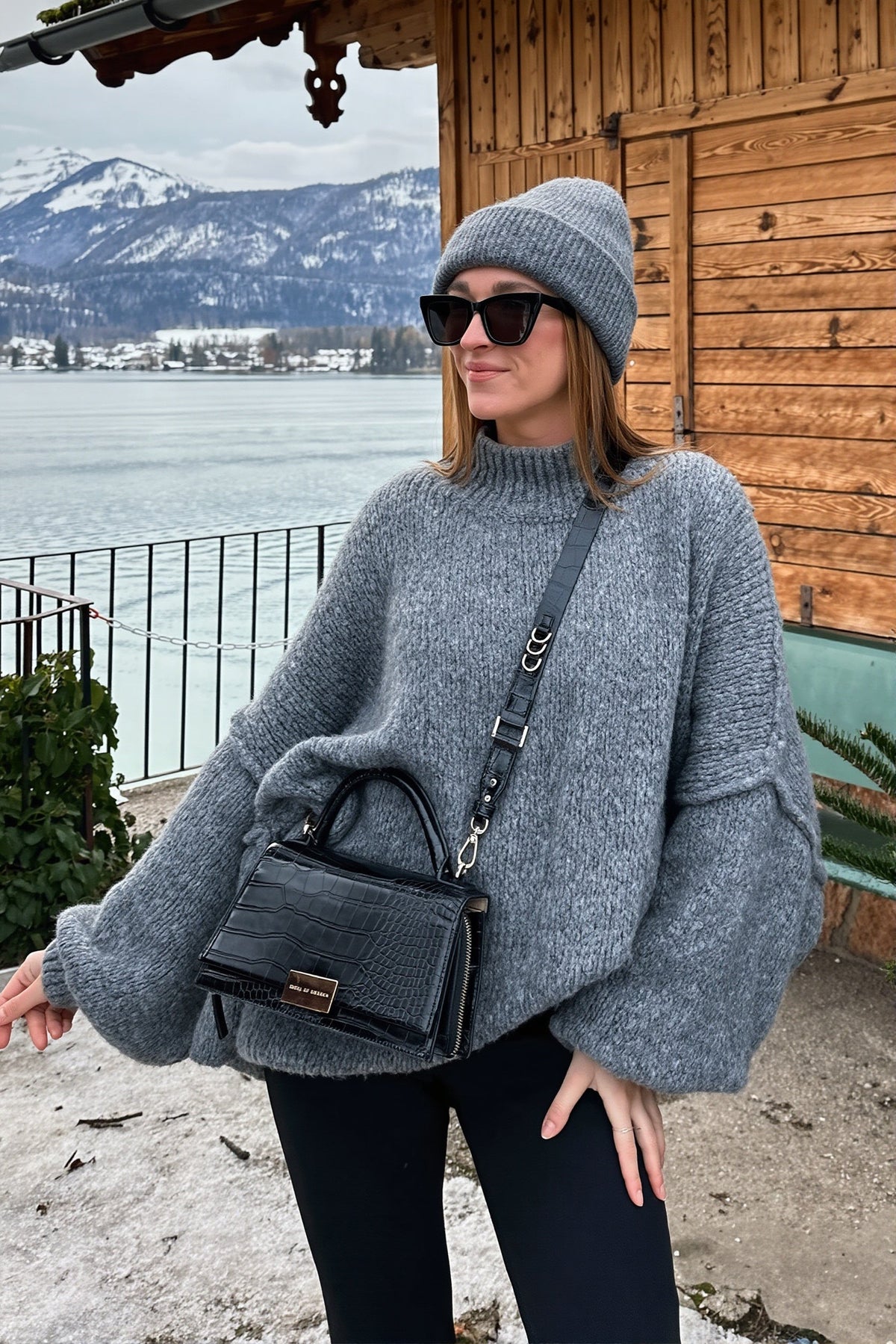 Mock Neck Oversized Longline Sweater
