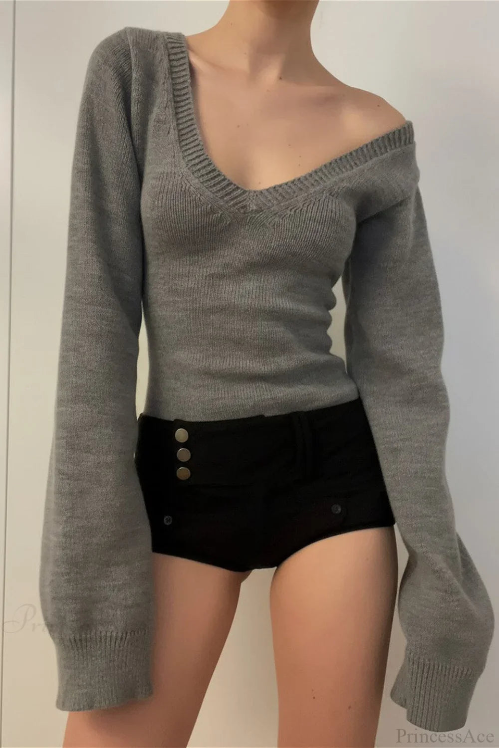 V Neck Solid Slim Sexy Knit Sweater