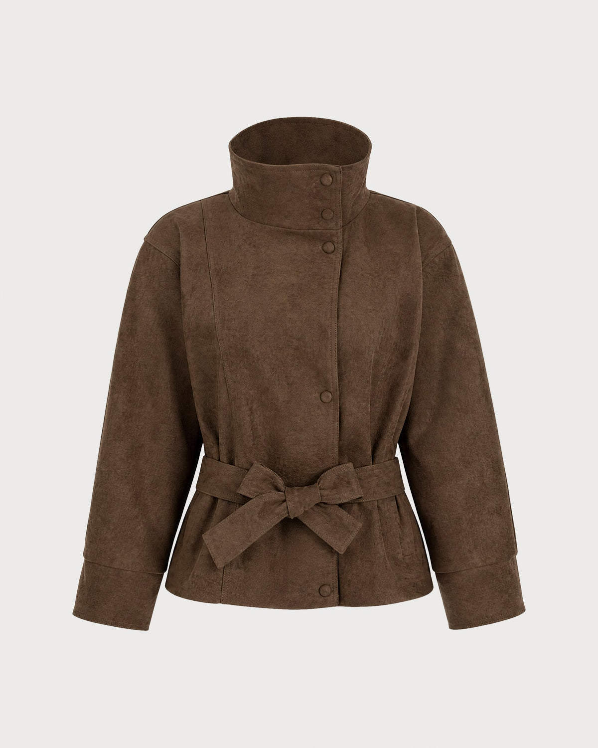 Coffee Single Breasted Tie Pockets Jacket