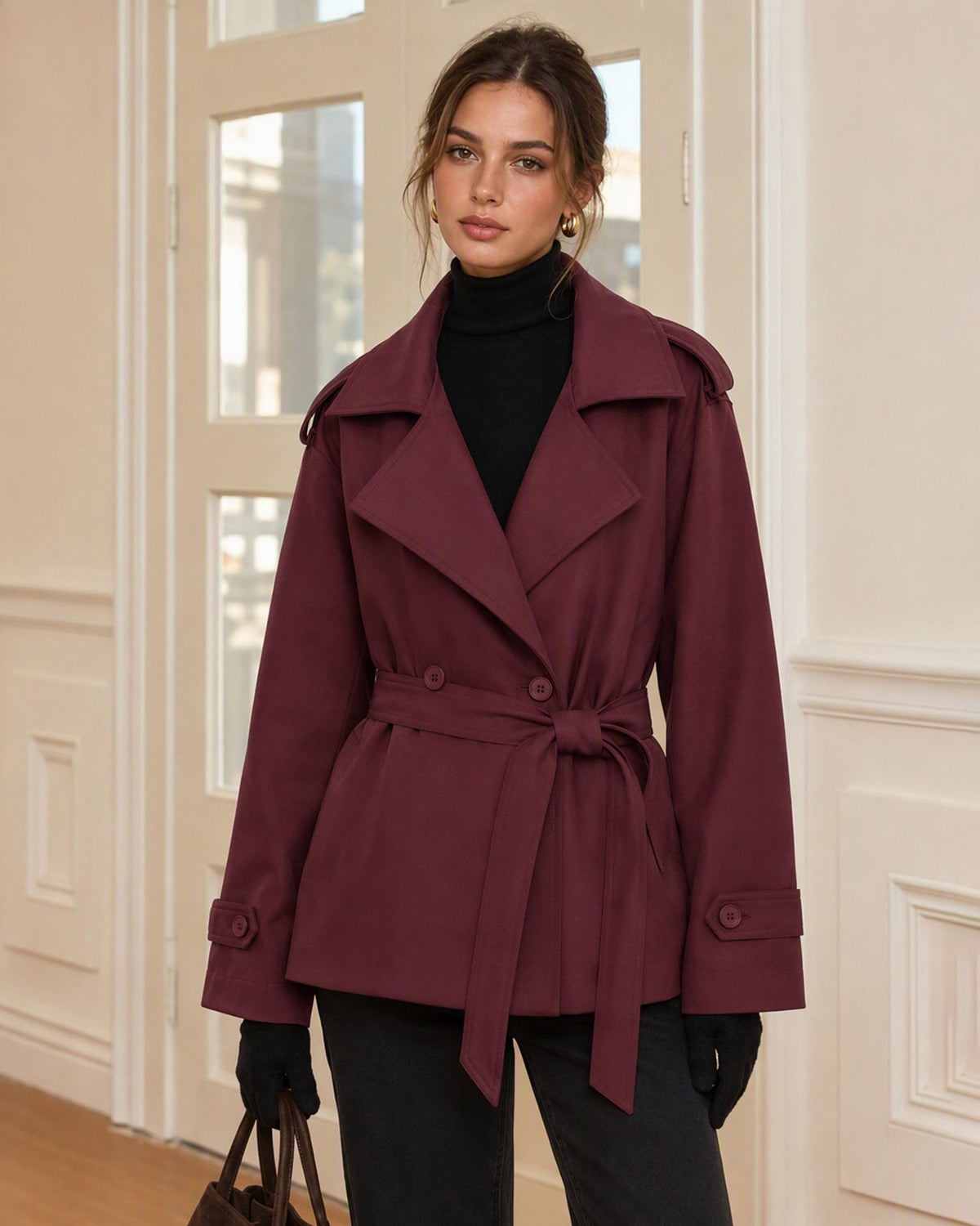Red Double Breasted Belt Jacket