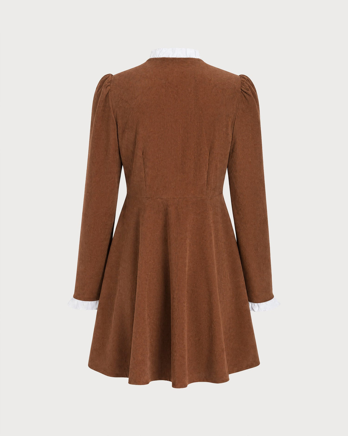 Brown Ruffled Contrasting Button Mini Dress